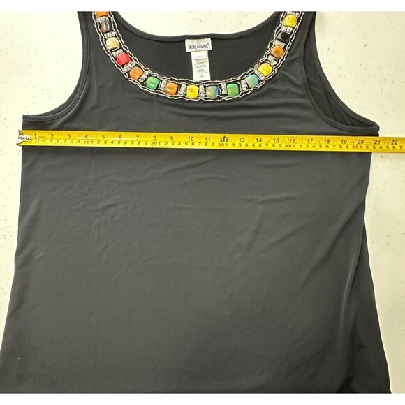 Vicki Wayne Top Shirt Blouse Womens PL Jeweled Neckline Grandmacore Shell - Picture 9 of 10